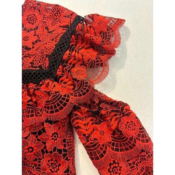 RED CARTER Sheffield Red Lace Top In Carmine Cold Shoulder Size XS - Picture 7 of 8